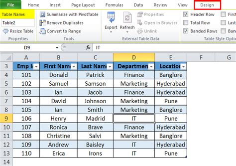 Referencing a table by its name example