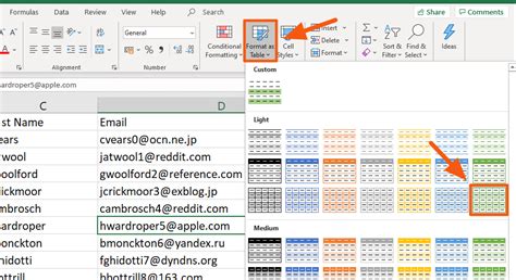 Excel Table Styles for Row Highlighting