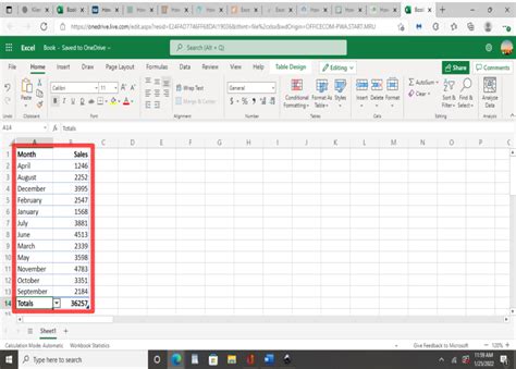 Excel Table Total Row