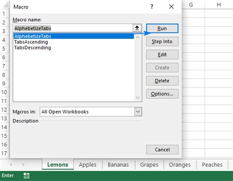 Excel tabs sorted alphabetically