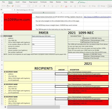 Excel Template 1099 NEC Template