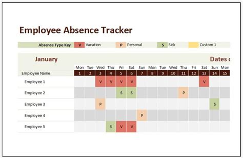 Excel template for employee absence tracking