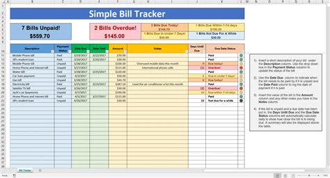 Excel Template for Bills