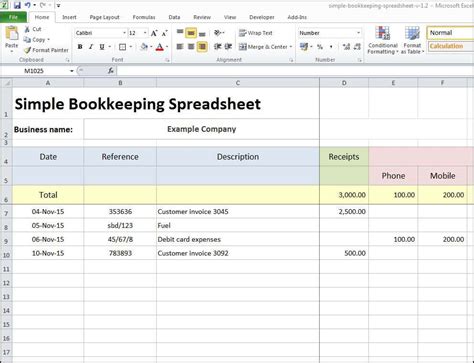 Excel template for bookkeeping