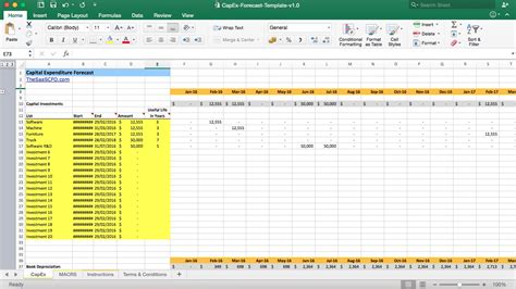 Excel Template for Capital Expenditure