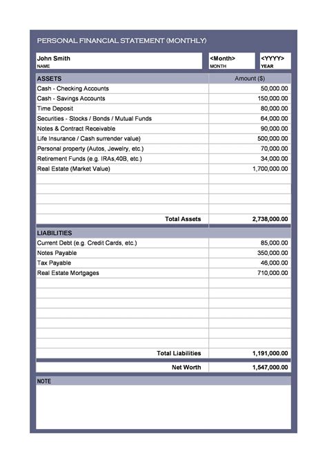 Excel template for financial statements