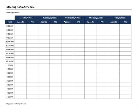 Excel template for meeting scheduling screenshot