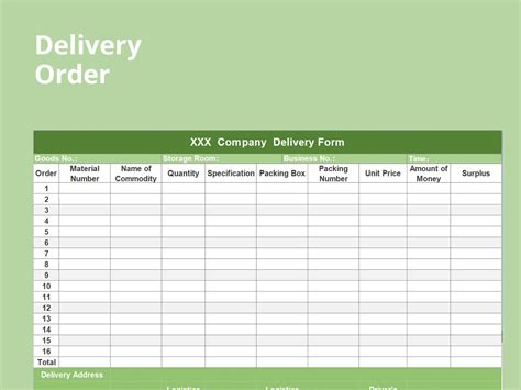 Excel Template for Ordering