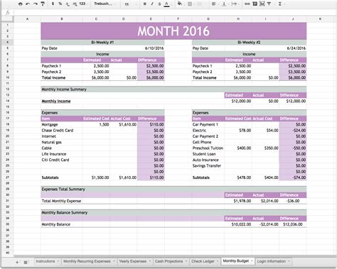 Excel template for personal finance