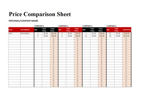 Excel Template for Price List