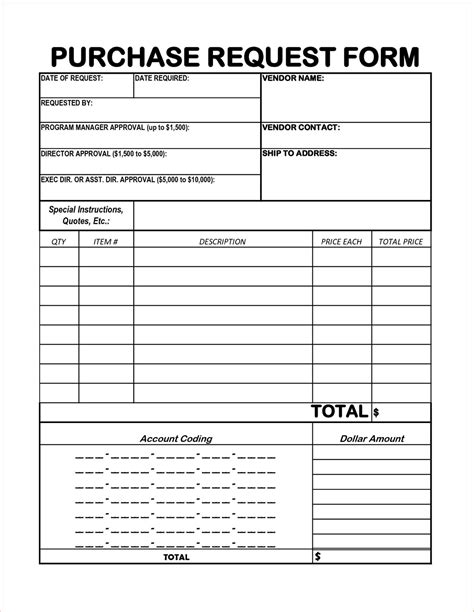 Excel Template for Purchase Requisition