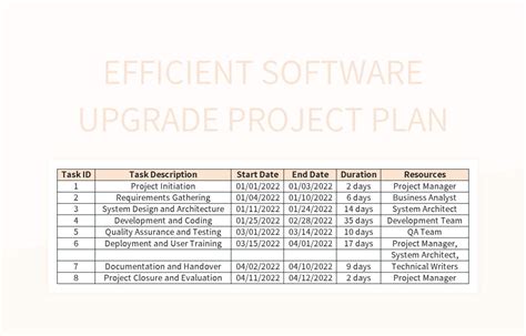 Excel Template for Software Upgrade Project