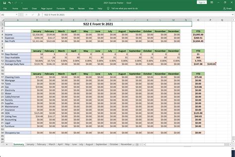 Excel Template for Vacation Rental