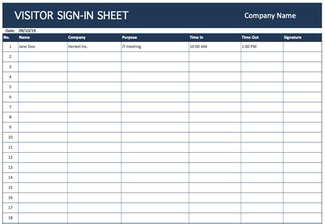 Excel Template for Visitor Log