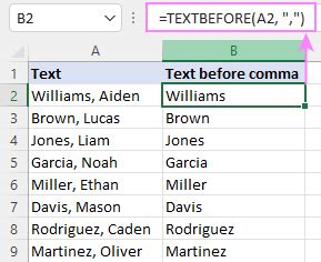 Excel text before character example