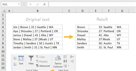 Example of Text to Columns in Excel