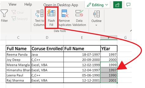 Flash Fill function in Excel