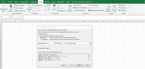 Excel's Text Import Wizard Settings