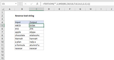 Excel text reversal example 2