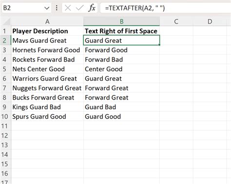 Excel text right