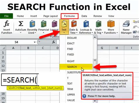 Excel Text Search Formula