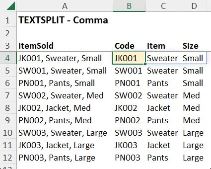 Excel text split