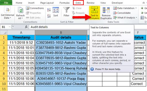 Excel Text to Columns Example