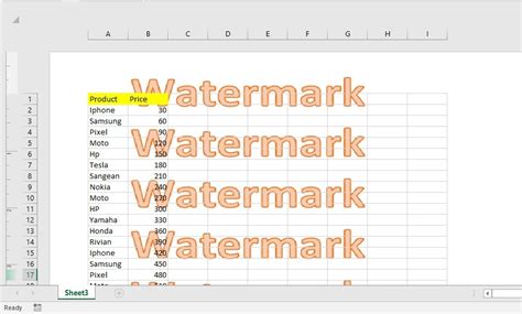 Text Watermark in Excel