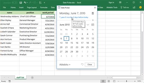 Excel Third-Party Date Picker Add-in