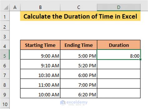 Excel time duration calculations