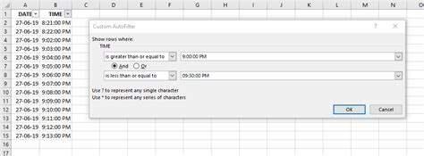 Excel Time Filtering