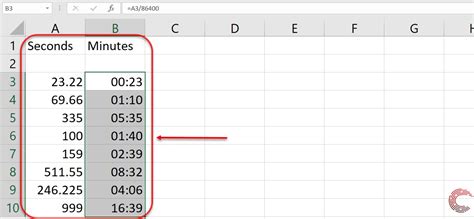 Using the TIME function to convert seconds to minutes in Excel