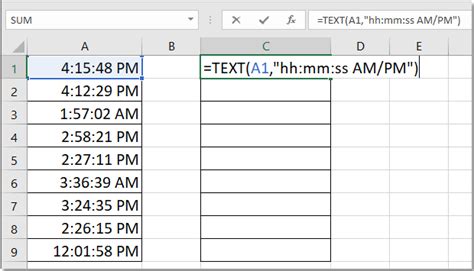 Excel time to text conversion example