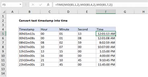 Excel timestamp conversion formulas