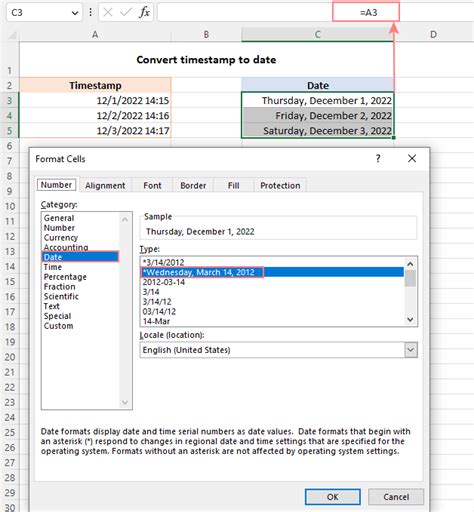 Example of a Unix timestamp converter add-in in Excel