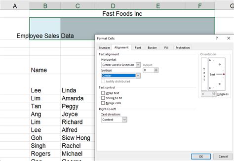 Excel Title Alignment