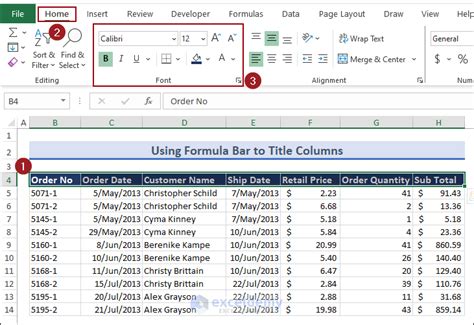 Excel Title Font