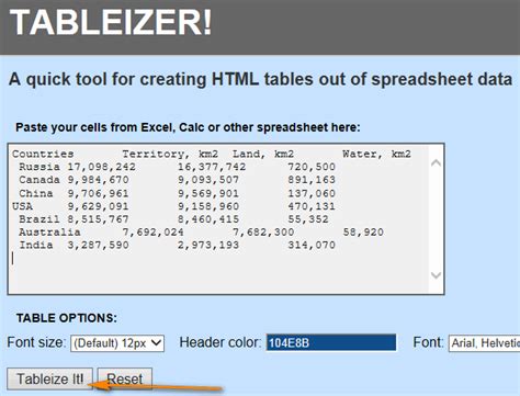 Excel to HTML Online Tools