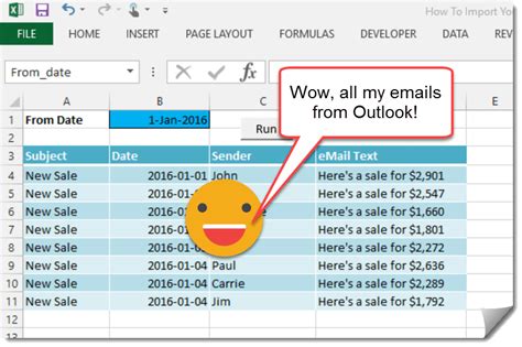 Excel to Outlook Import Example 1