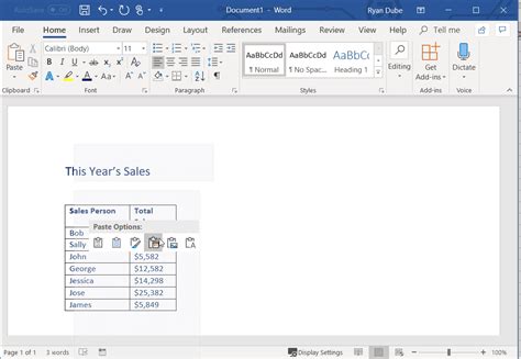 Excel to Word Data Linking