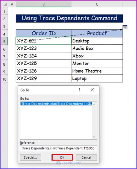 Excel Trace Dependents Across Sheets