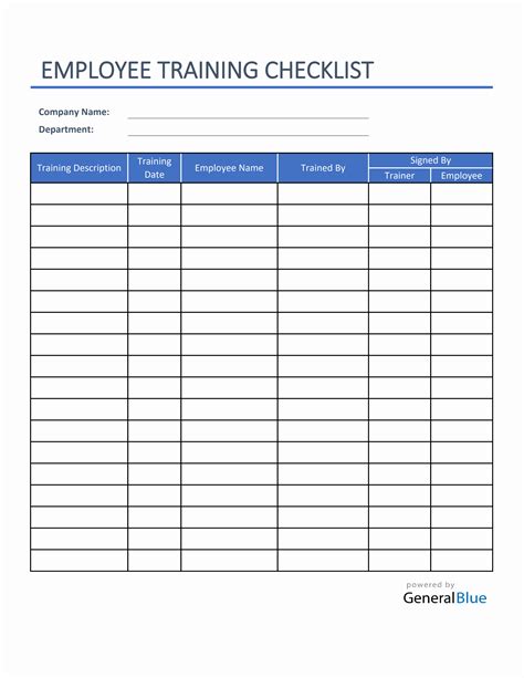 Excel Training Checklist Template