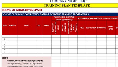 Excel training plan template doc