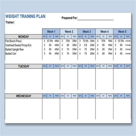 Excel training plan template printable