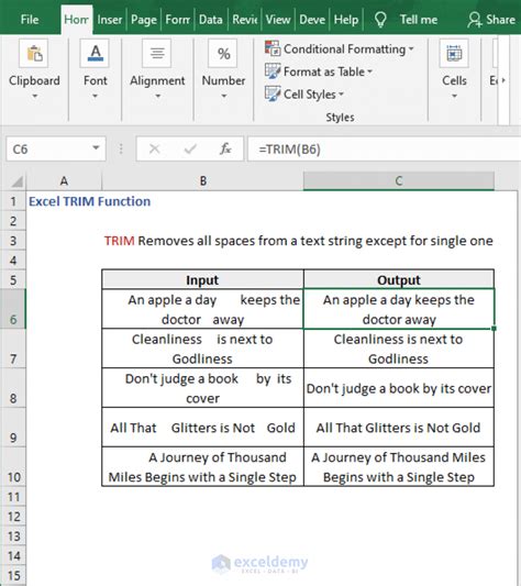 Examples of Using Excel TRIM