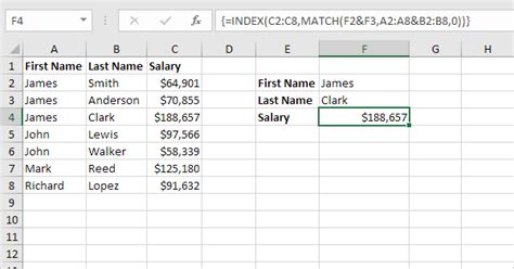 Excel Two Column Lookup Example 4