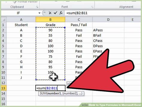 Typing formula in Excel