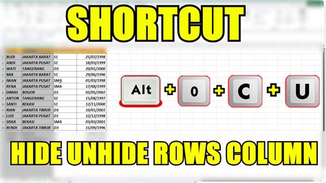 Excel Unhide Column Shortcut