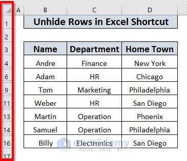 Excel Unhide Rows Shortcut 2