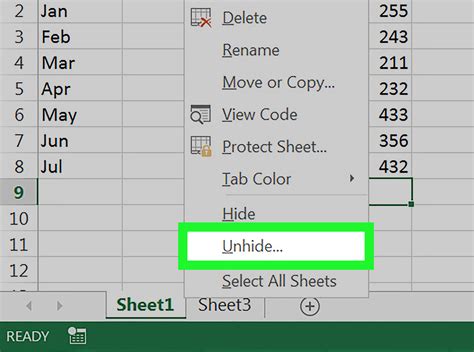 Excel Unhide Sheet